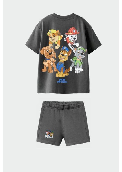 Erkek Çocuk Pamuklu Kumaş Ön Arka Baskılı Tshirt ve Şort Alt Üst Takım