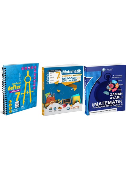 Çanta 2025 7. Sınıf Matematik Etkinlikli Kazanım + Zaman Ayarlı Soru + Defter Seti 3 Kitap