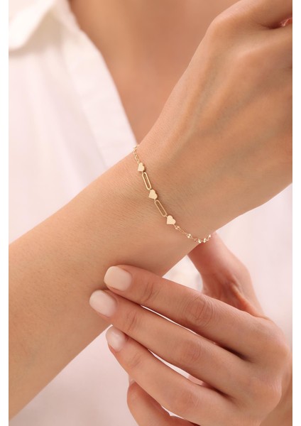 14 Ayar Aynalı Zincir Kalp Bileklik