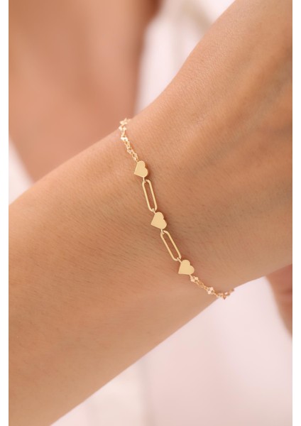 14 Ayar Aynalı Zincir Kalp Bileklik fiyatları