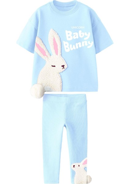 Kız Çocuk Peluş Tavşan Detaylı Pamuklu Altüst Takım