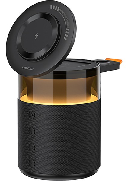 Rcw-51 Kablosuz Şarj Standı Ambiyans Işıklı Bluetooth Speaker Hoparlör Özellikli Siyah