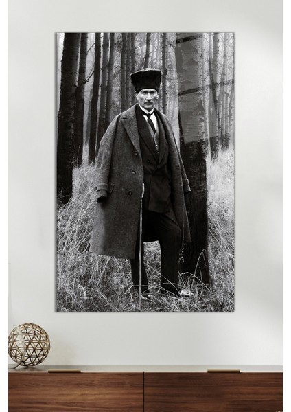 Ormanda M. Kemal Atatürk Cam Tablo, Modern Ev Ofis Dekoru Hediyelik Duvar Dekorasyonu, Kırılmaz Cam
