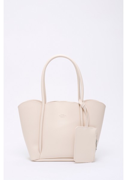 Krem SHK122 Suni Deri, Çıtçıtlı, Makyaj Çantalı, Cüzdanlı El, Kol ve Omuz Çantası