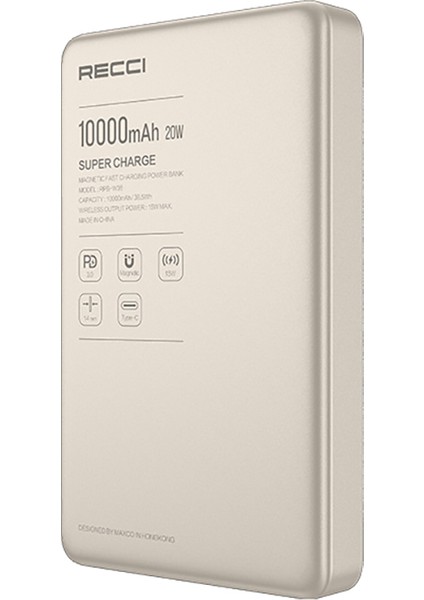RPB-W36 Ultra Ince Pd 20W Hızlı Şarj Özellikli Wireless Powerbank 15W 10000MAH Gold