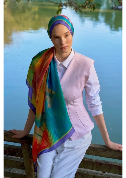 Renkli Ed Scarf Inspired Volen Desen Şal