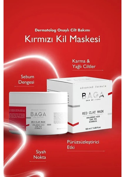 Baga Kırmızı Kil Maskesi Gözenek Temizleyici Sebum Dengesi Sağlayıcı Maske 100 ml