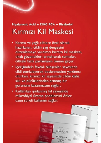 Baga Kırmızı Kil Maskesi Gözenek Temizleyici Sebum Dengesi Sağlayıcı Maske 100 ml