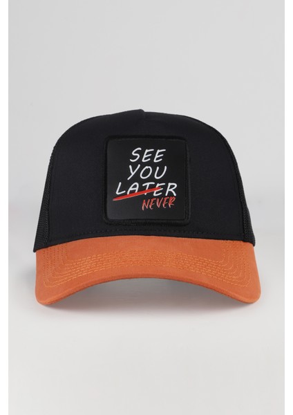 See You Later Never Logolu Kiremit-Siyah Trucker Şapka fiyatları