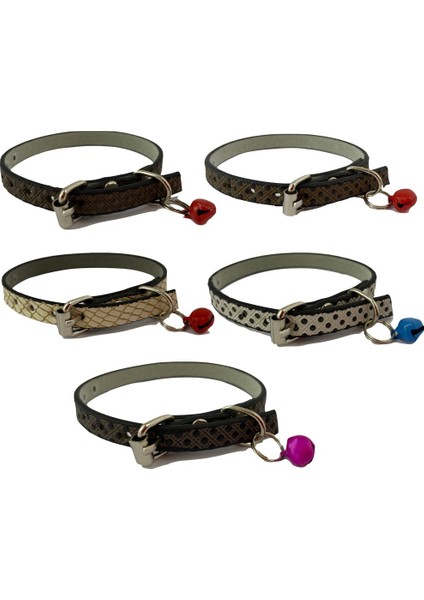 5'li Set Zilli Deri Kedi Tasması 30 cm