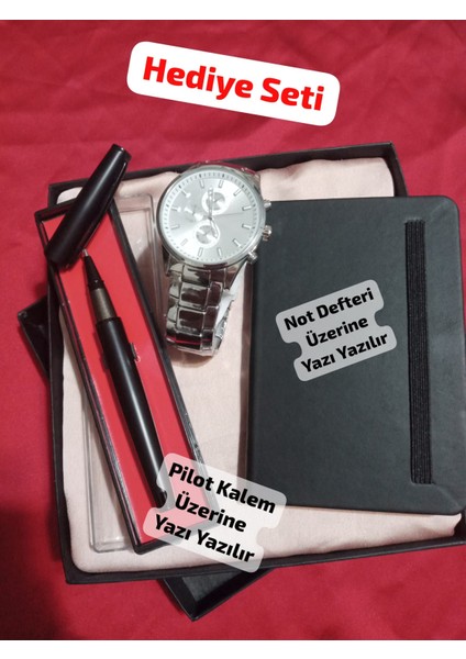 Hediyelik Erkek Kombin Saat Seti Özel Kutulu Eşinize Sevgilinize Hediye Seti - 6048