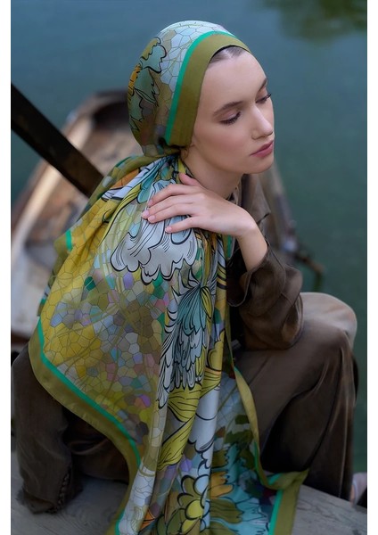 Yağ Yeşili Ed Scarf Inspired Velarose Desen Şal