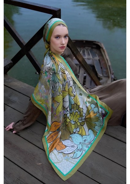 Yağ Yeşili Ed Scarf Inspired Velarose Desen Şal modelleri