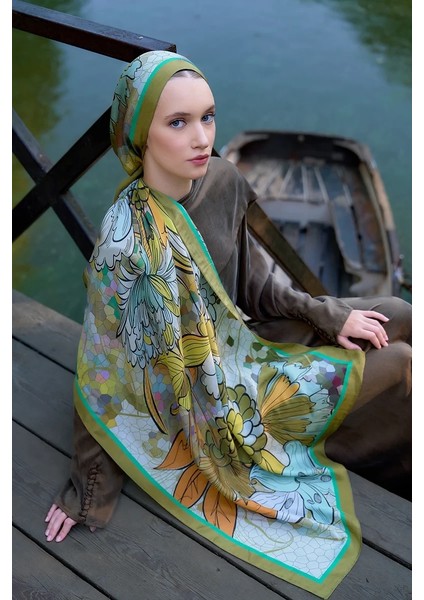 Yağ Yeşili Ed Scarf Inspired Velarose Desen Şal fırsatları