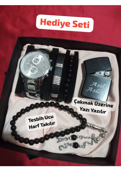 Hediyelik Özel Kutulu Erkek Kombin Saat Seti Eşinize Sevgilinize Hediye Seti - 6048