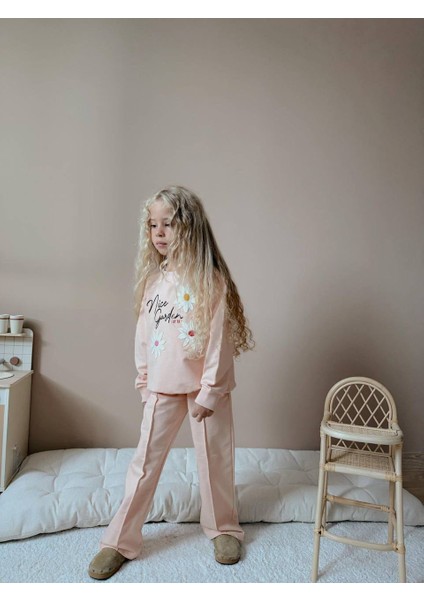 Çiçek Aplike Desenli Uzun Kollu Kız Çocuk Alt Üst Takım fiyatları