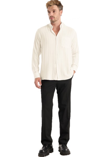 Erkek Gömlek Krem Likralı Uzun Kollu Cepli Rahat Kalıp Dökümlü Pamuklu Günlük Şık Model fiyatları