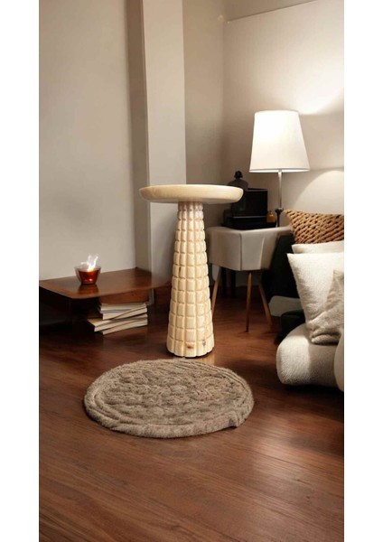 Naturel Renk Doğal Ahşap Tekli Mantar Sehpa -Wooden Coffee Table