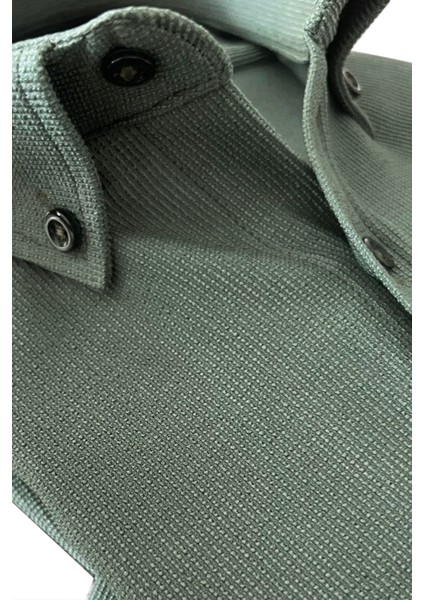 Erkek Gömlek Yeşil Likralı Uzun Kollu Cepli Rahat Kalıp Salaş Dökümlü Pamuklu Günlük Şık Model modelleri