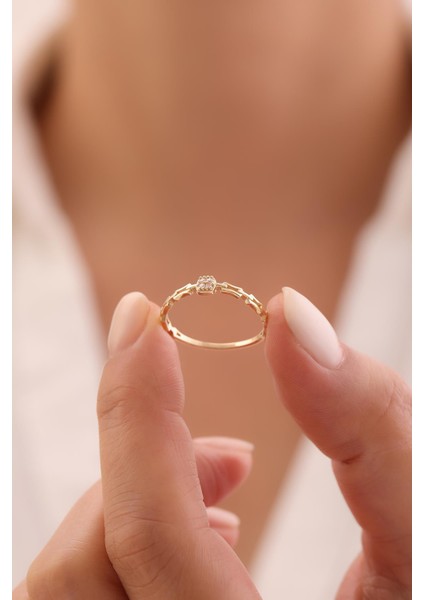 14 Ayar Minimal Ataç Altın Yüzük modelleri