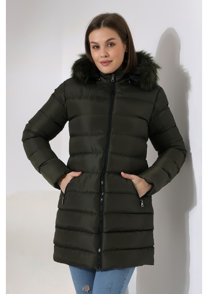 Kadın Kapüşonlu Fermuarlı Microjel Dolumlu Peluşlu Su ve Rüzgar Gecirmez Monta fırsatları