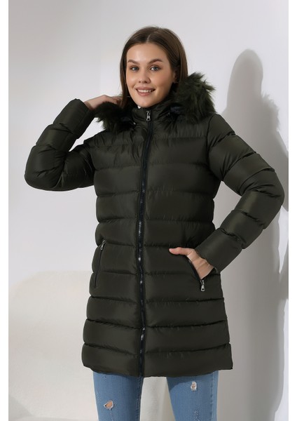 Kadın Kapüşonlu Fermuarlı Microjel Dolumlu Peluşlu Su ve Rüzgar Gecirmez Monta indirimleri