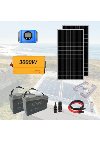 Solar Güneş Enerji Sistemi Karavan ve Aydınlatma Paketi Arttırılabilir Lityum Akü (Tak-Kullan)-Orta