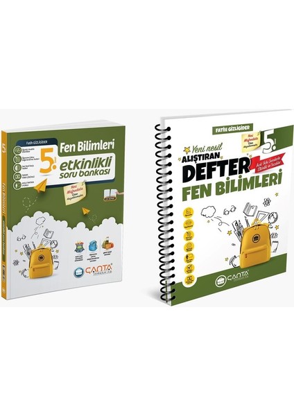 Çanta 2025 5. Sınıf Fen Bilimleri Etkinlikli Kazanım Soru Bankası + Defter Seti 2 Kitap Güncel Müfredat