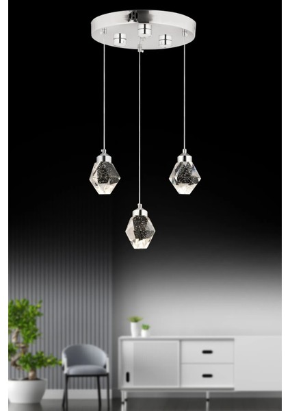 Istanbul Avize Kabarcıklı Liya 3'lü Gümüş Kumandalı 3 Renk Ledli Modern LED Avize fiyatları