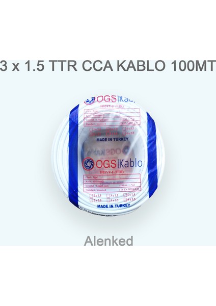 3x1.5 Ttr Cca Elektrik Kablosu Kablo Beyaz 100MT fiyatları