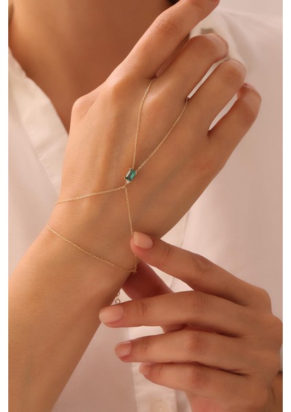 14 Ayar Yeşil Baget Taşlı Şahmeran