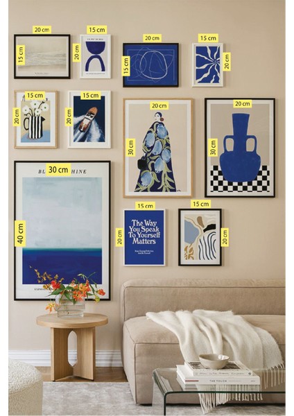 11 Parça Çok Renkli Blue Tarzı Ahşap ve Çerçeveli Tablo Seti fiyatları