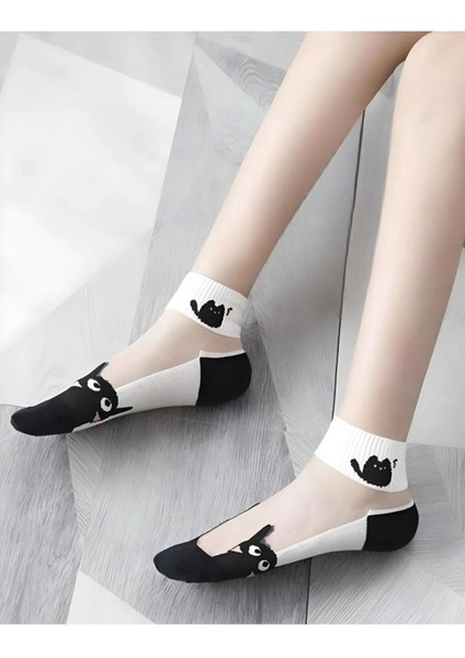 Kadın 5 Çift Karışık Kedi Desenli Tül Çorap Beyaz fırsatları