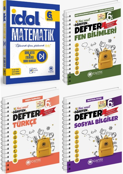 Çanta 2025 6. Sınıf İdol Konu Özetli Matematik + Türkçe + Fen + Sosyal Öğreten Defter Seti 4 Kitap Güncel Müfredat