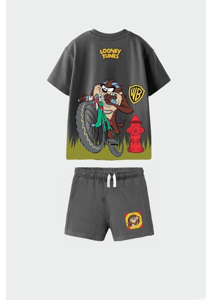 Erkek Çocuk Tazmanya Canavarı Baskılı Pamuklu Tshirt Şort Alt Üst Takım