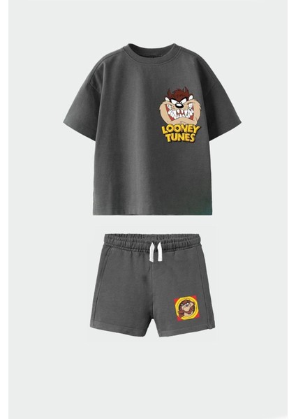 Erkek Çocuk Tazmanya Canavarı Baskılı Pamuklu Tshirt Şort Alt Üst Takım fiyatları