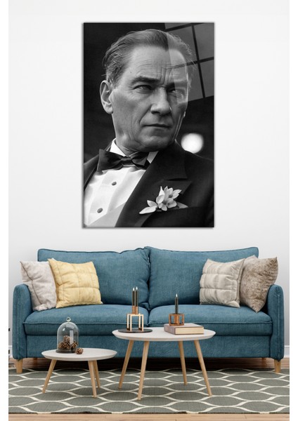 Siyah Beyaz Mustafa Kemal Atatürk Portresi Cam Tablo, Ev Ofis Dekoru, Hediyelik Duvar Dekorasyonu modelleri