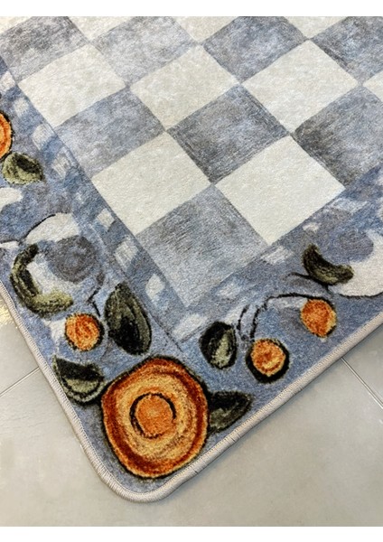 Gri Turuncu Dama Desenli Kaymaz Taban Mutfak Halısı fırsatları