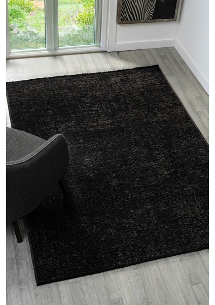 Antik Antrasit Halı Yıkanabilir Kaymaz Taban Şönil Kilim Dokuma Pamuk Taban Kilim 10105A 80 x 150 cm