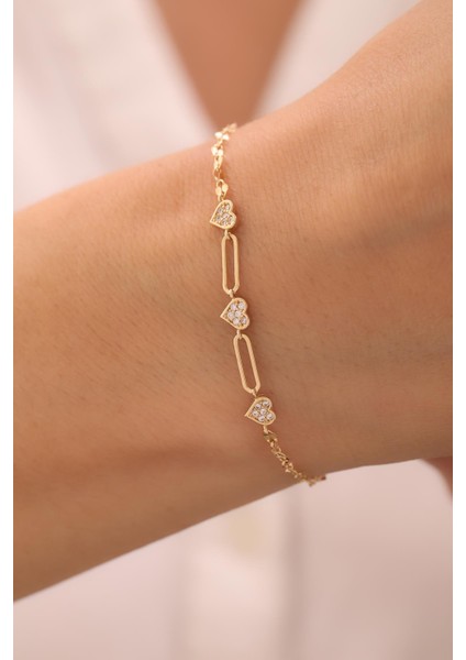 14 Ayar Taşlı Minimal Kalp Bileklik fiyatları