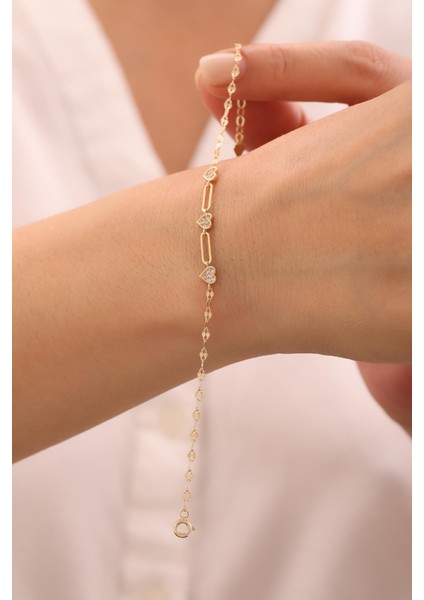 14 Ayar Taşlı Minimal Kalp Bileklik modelleri