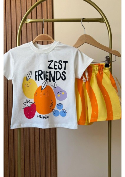 Kız Çocuk Yeni Sezon Meyve Baskılı Pamuklu Kumaş Tshirt ve Şort Alt Üst Takım fiyatları