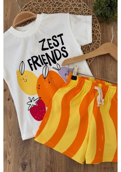 Kız Çocuk Yeni Sezon Meyve Baskılı Pamuklu Kumaş Tshirt ve Şort Alt Üst Takım modelleri