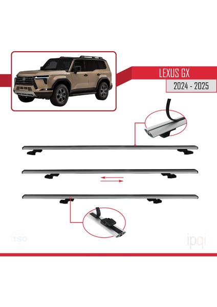 Lexus Gx 2024 ve Sonrası ile Uyumlu Basıc Model Ara Atkı Tavan Barı Gri 3 Adet indirimleri