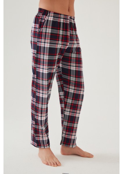 Erkek Pamuklu Ekose-Lacivert 2'li Tek Alt Pijama indirimleri