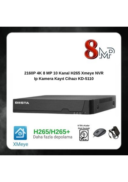 8 Mp 10 Kanal 2160P Ip Kamera Nvr Kamera Kayıt Cihazı H.265+( Ahd ve Analog Kamera Ile Uyumlu Değildir) fiyatları