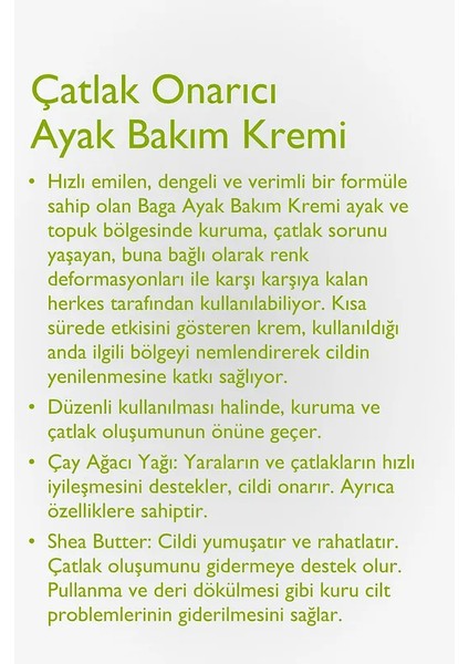 Baga Çay Ağacı Yara ve Çatıak Onarıcı Topuk Ayak Bakım Kremi 100 ml