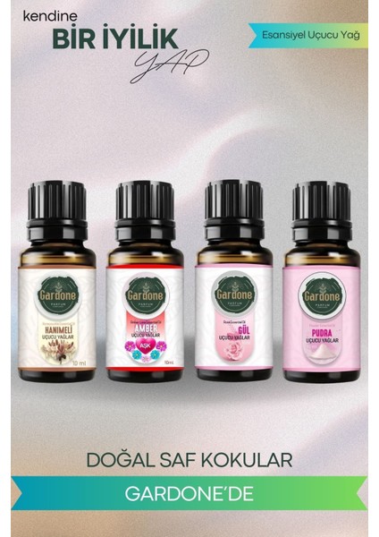 Dörtlü Set, Uçucu Yağ, Doğal Uçucu Yağ, Oda Kokusu, Esansiyel Yağ 10ml Grd Hanımeli Amber Pudra Gül