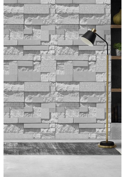 Şık Taş Desenli Duvar Kağıdı 5 M², Gri Renkli, Zarif ve Modern Tasarım