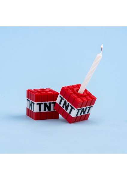 Minecraft Temalı 2’li Kırmızı Blok Tasarımlı Mumluk – Doğum Günü Pastası Için fiyatları